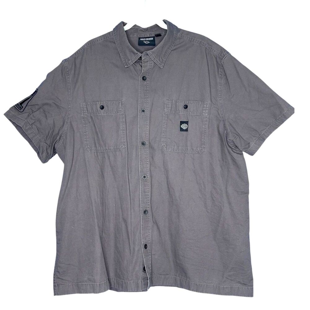 Harley-Davidson Mens Gray Forever Harley Canvas Shirt 2XL Logo Cotton Relaxed
